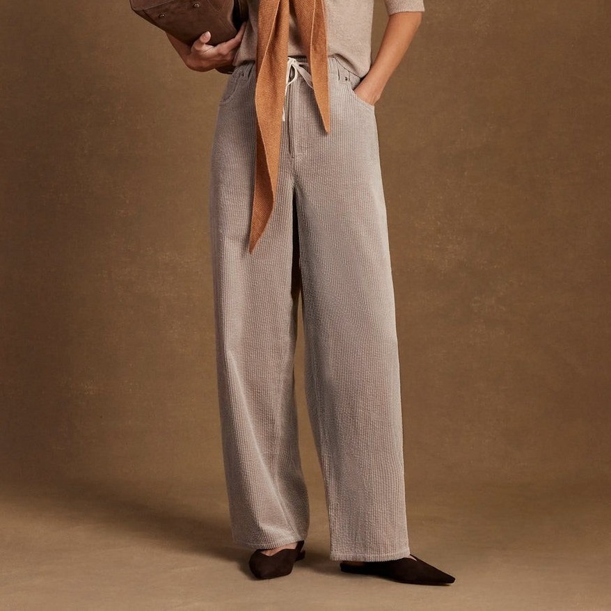 Ro&Zo Cappuccino Cord Drawstring Waist Trousers Tan Corduroy Wide Leg Pants Us 6